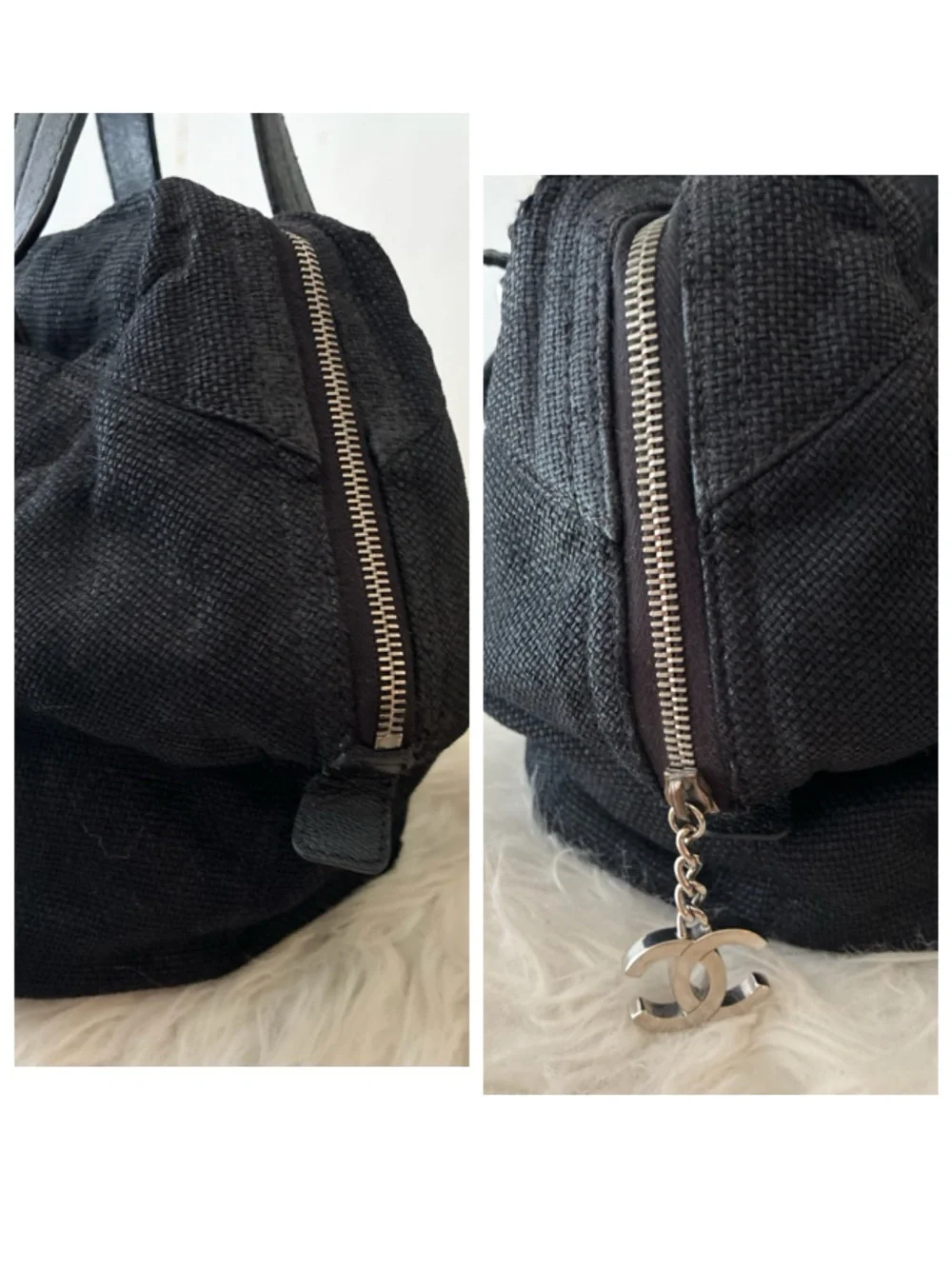Authentic Chanel Biarritz quilted canvas bowler bag.